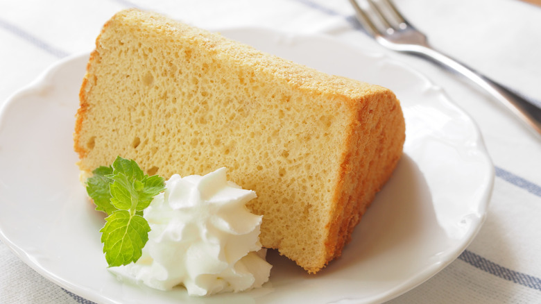 Chiffon cake slice with whipped cream