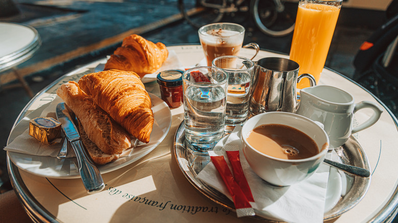 Parisian cafe breakfast spread