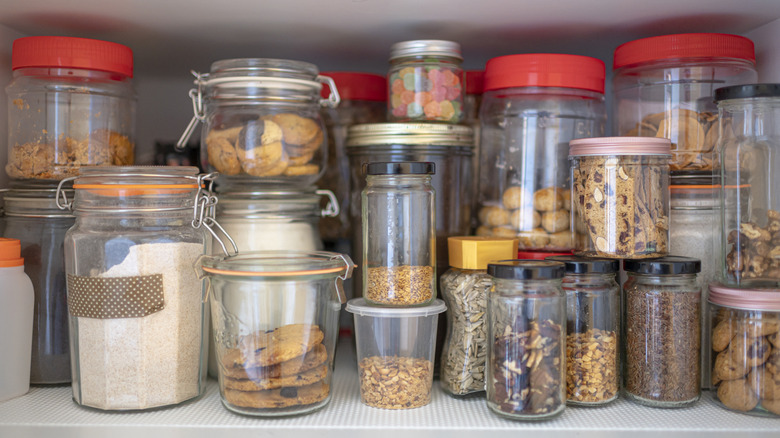 kitchen pantry full of glass jars