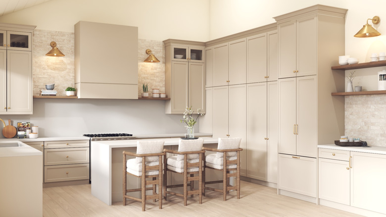 Cozy cream-colored kitchen with old-fashioned aesthetic