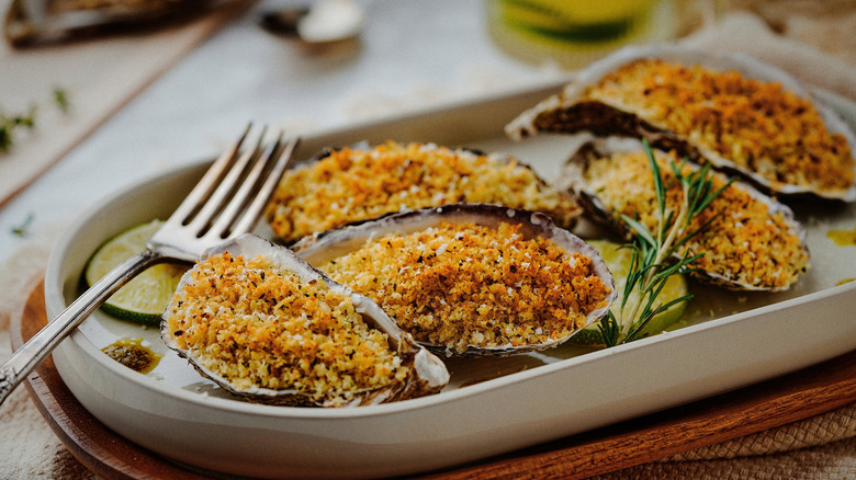 crispy fried oysters in shell