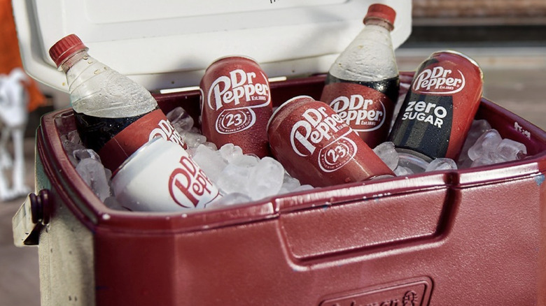 bottles of Dr Pepper in cooler
