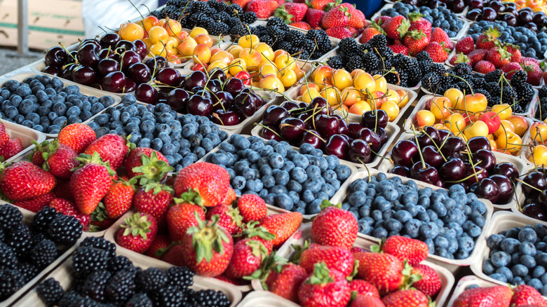 Selection of summer fruits together at market
