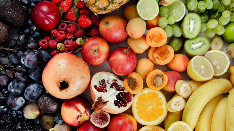 Assorted fruits grouped by color
