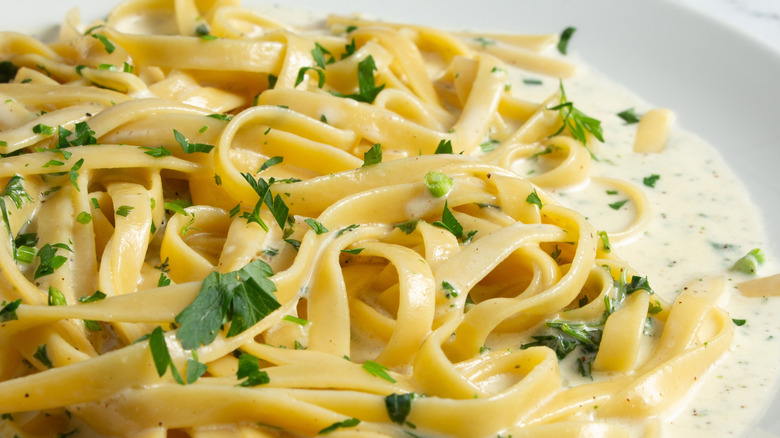 Close-up of fettuccine Alfredo