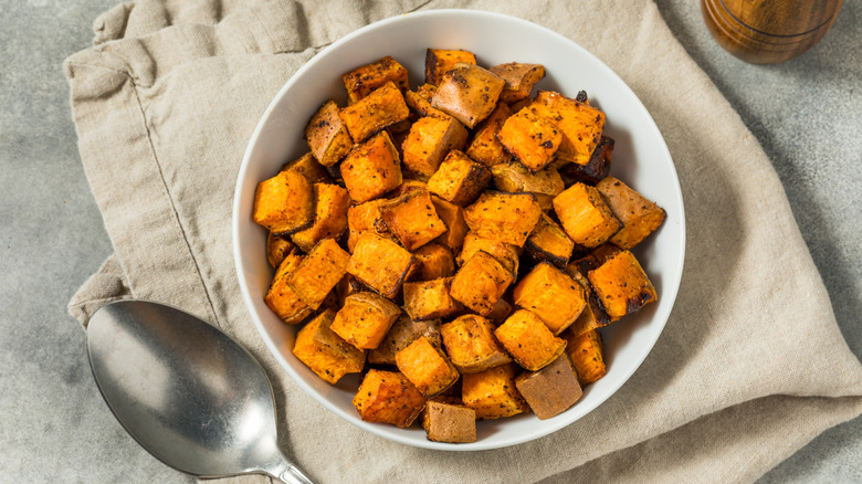 Roasted sweet potatoes in bowl