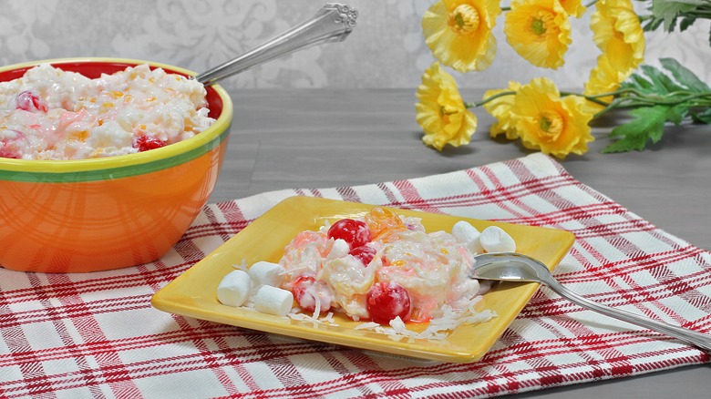 A serving of ambrosia fruit salad.
