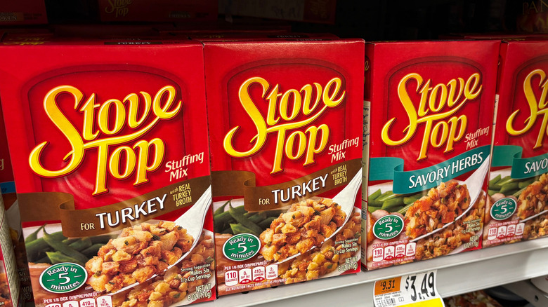 Boxed stuffing on grocery store shelves