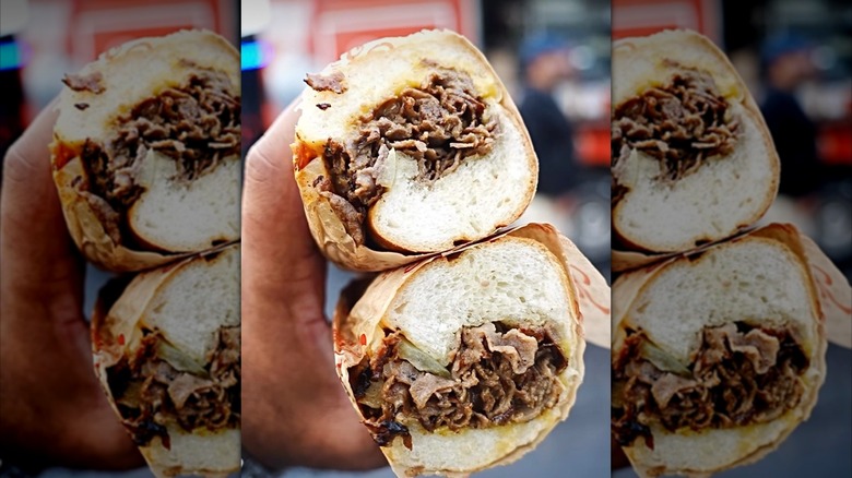sliced cheesesteak sub