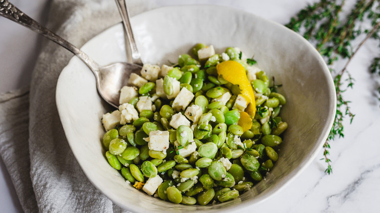 Bowl of lima bean and feta salad