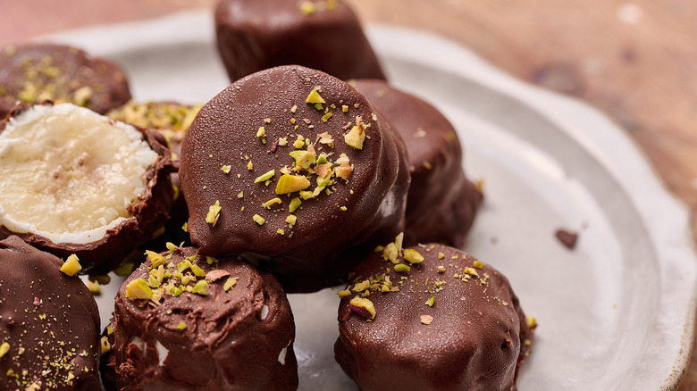 chocolate covered banana on a plate
