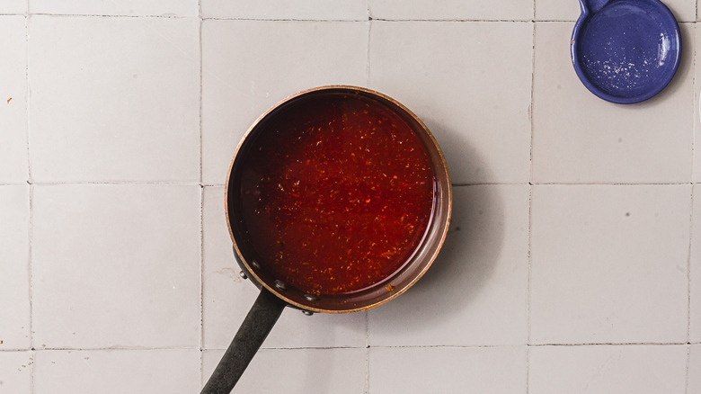 Syrup ingredients in saucepan