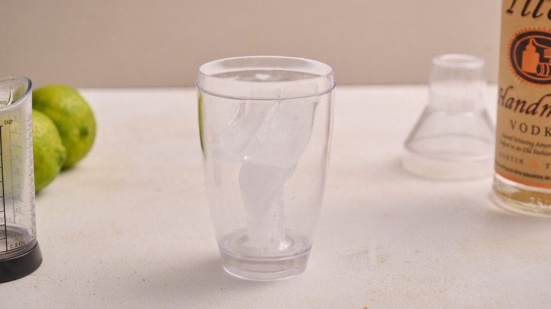 cocktail shaker filled with ice