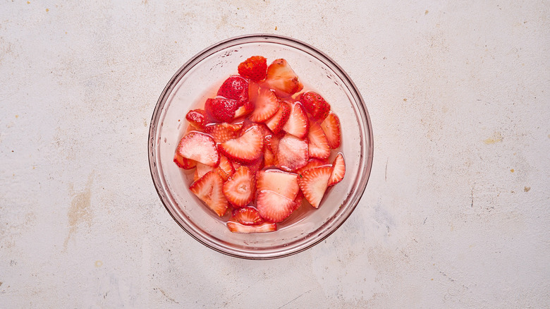 macerated strawberries in a bowl