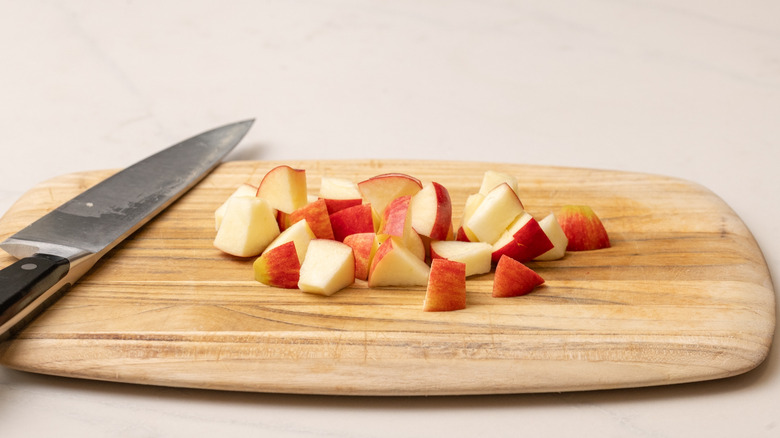 diced apple on chopping board