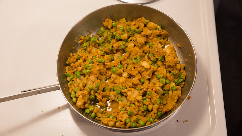 potato mixture in frying pan