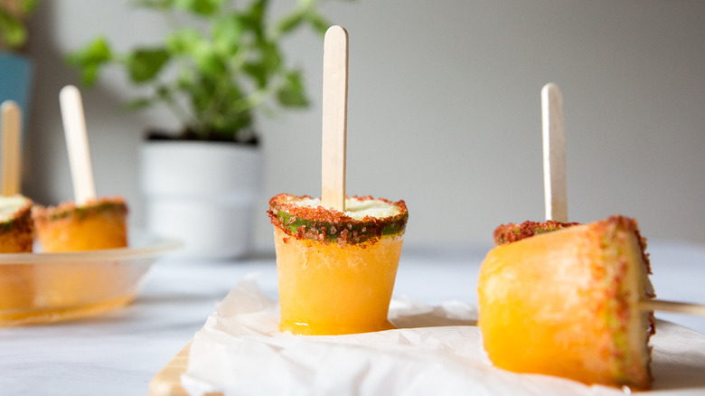 margarita popsicles arranged on table with potted plant in the back