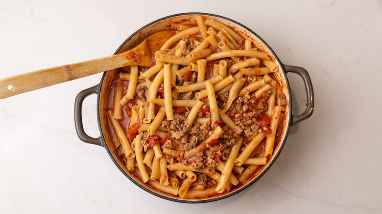 pasta and meat sauce combined