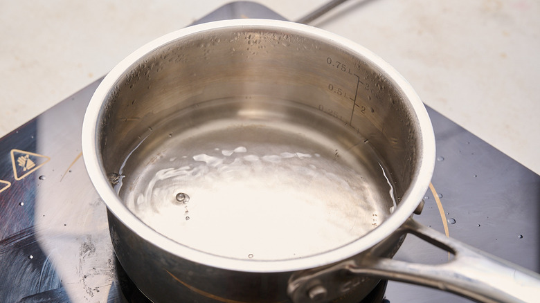 simmering water in a pot