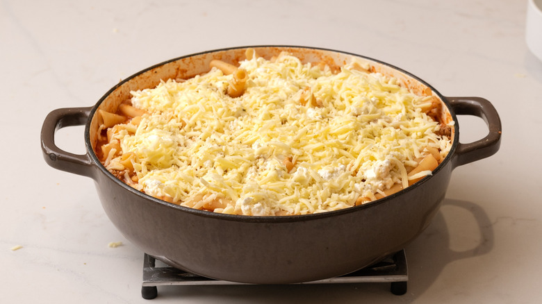 ziti dish ready for baking