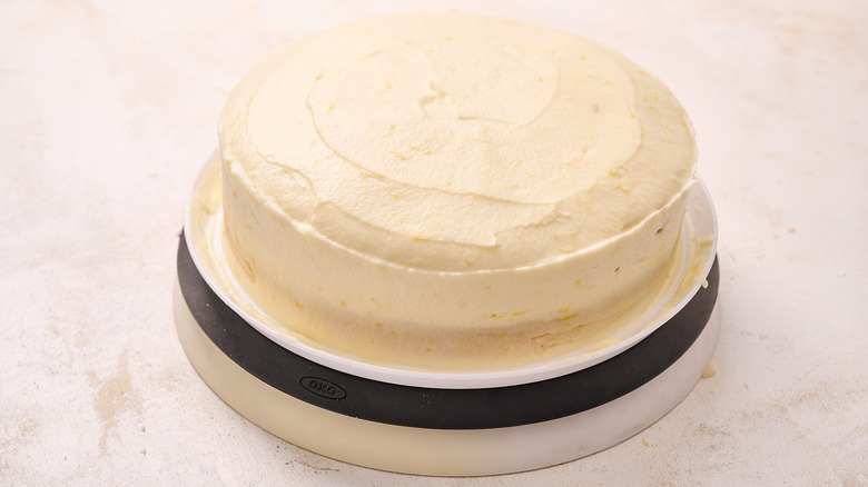 frosted cake on a table