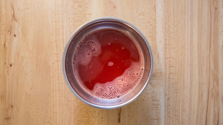 Watermelon juice in mixing bowl