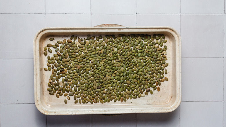 Pan with pumpkin seeds