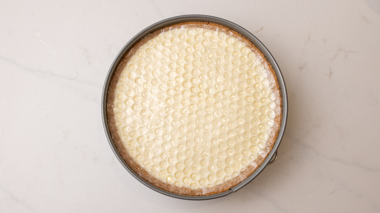 circular bubble wrap sitting on top of honeycomb pie in cake pan