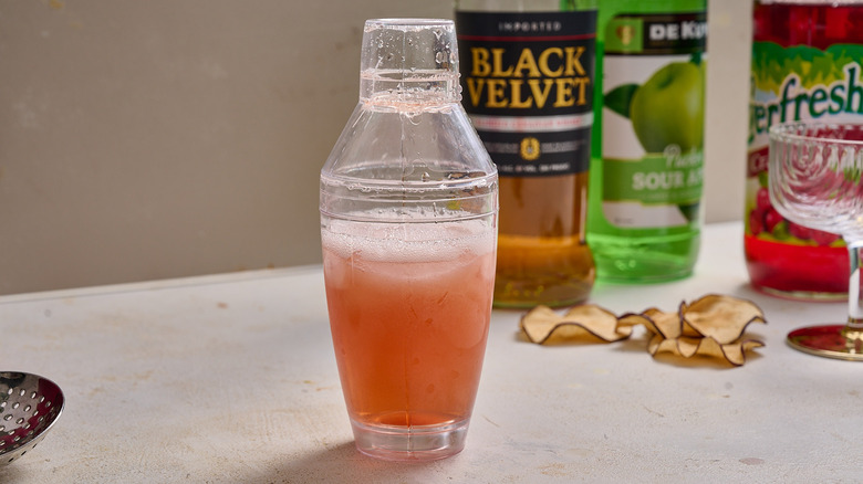 shaken cocktail in cocktail shaker