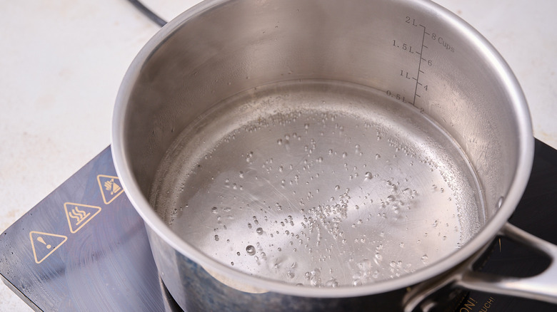 simmering water on stove