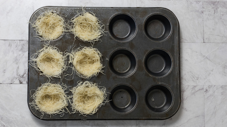 kataifi noodles in muffins tins