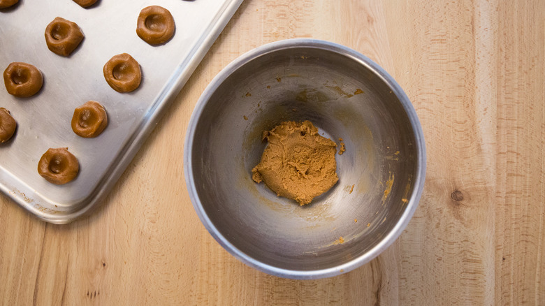 cookie dough in mixing bowl