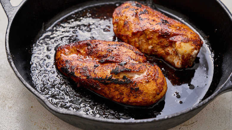 cooked chicken in a skillet