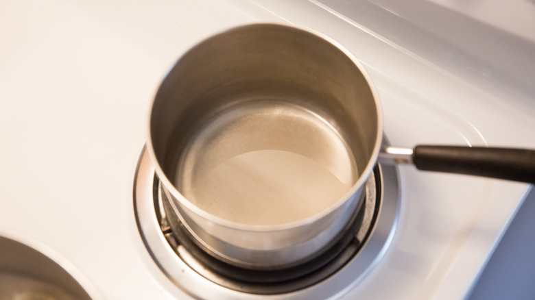 simple syrup cooking in pot