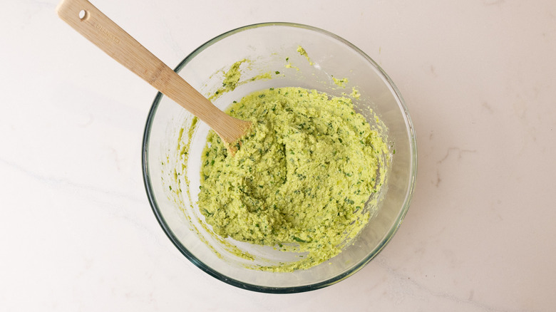 edamame fritter batter in bowl