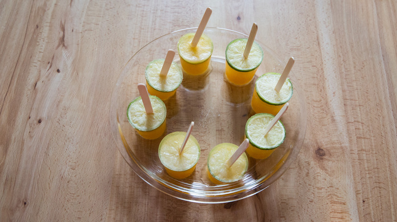 unmolded margarita popsicles arranged in dish