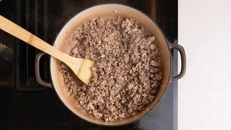 browning ground meats in pan