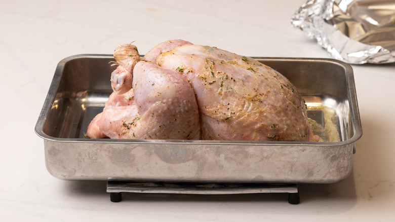 chicken in roasting tray