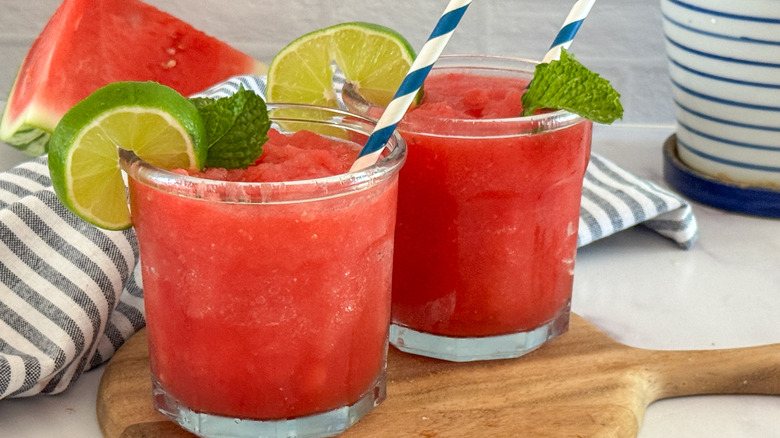 2 glasses of garnished slushies