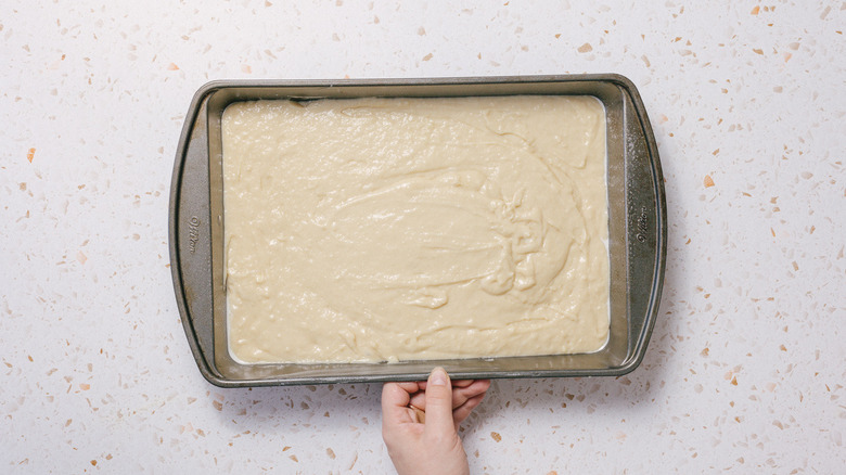 Cake batter in pan