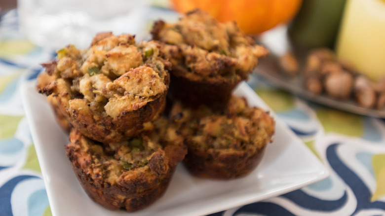 Stuffing muffins on a white plate