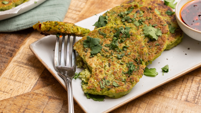 edamame fritters with dipping sauce