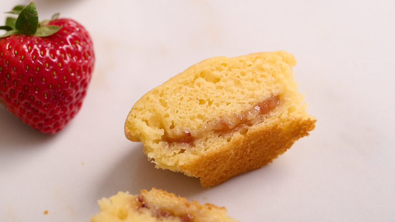 strawberry preserves inside halved muffin