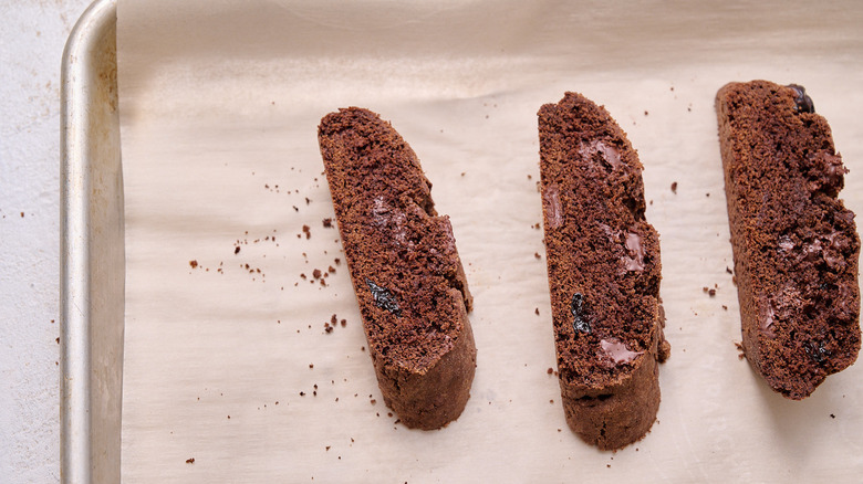 baked biscotti on a sheet tray